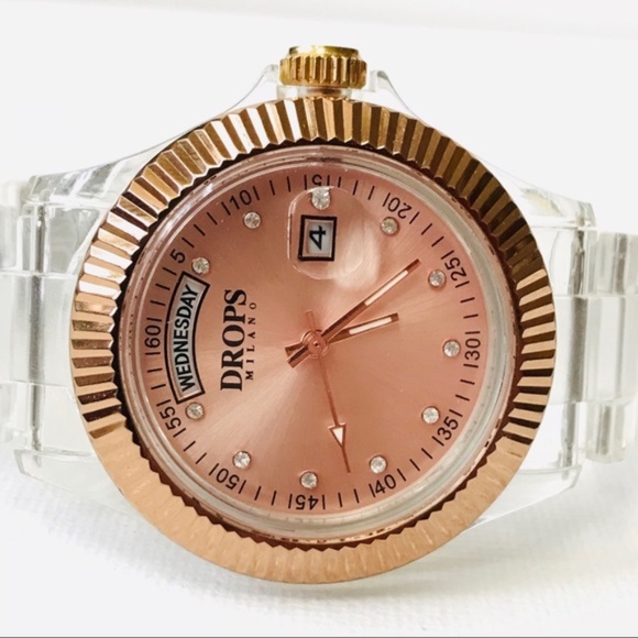 Drops Milano Rose Gold Plastic Acrylic Band Watch Stainless Steel Womens - Picture 3 of 9